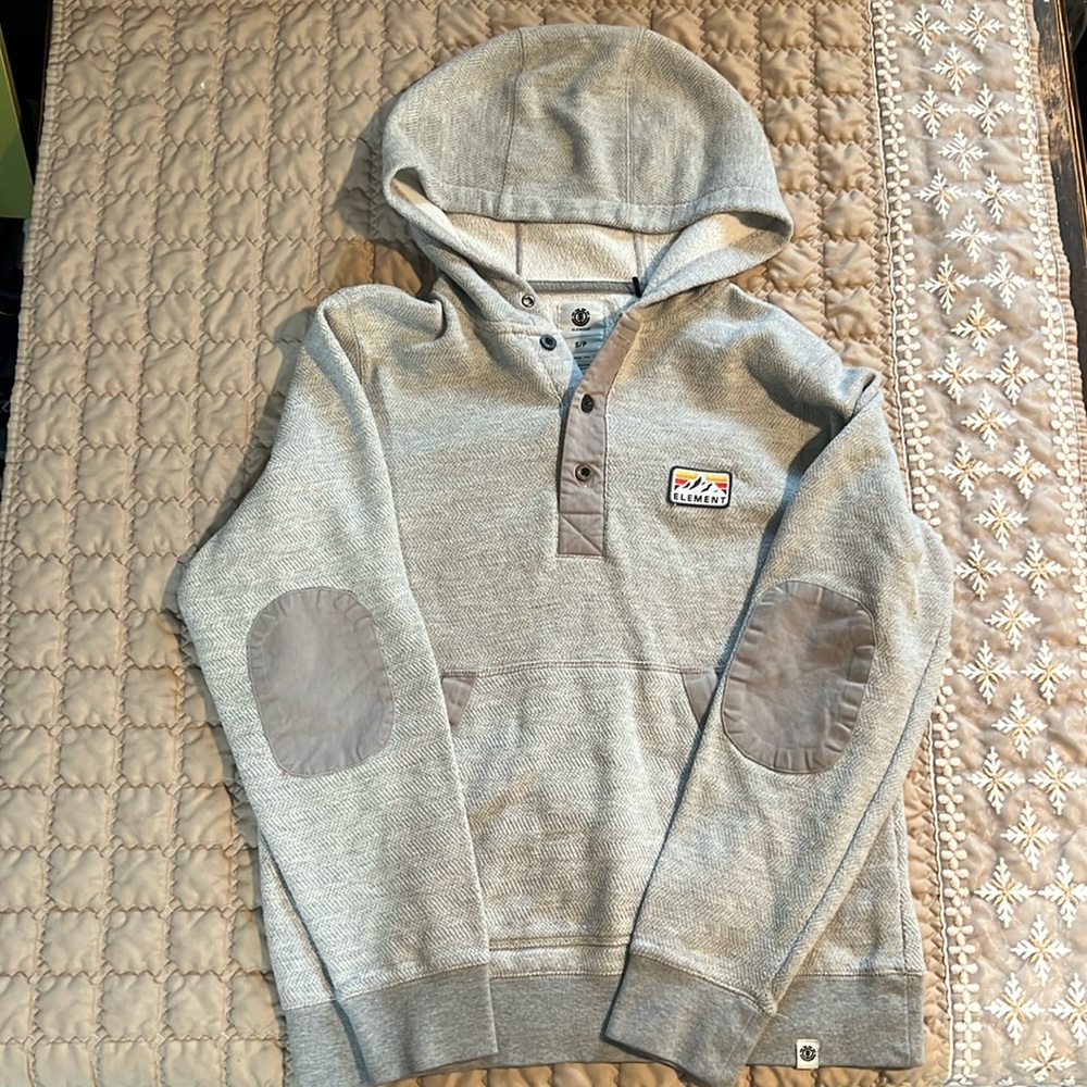 Element Mens Henley Heather Gray Pullover Sweatshirt Hoodie Small